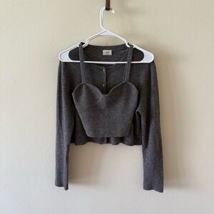 Aritzia Wilfred Gray Cropped Cardigan and Tank Bralette Set